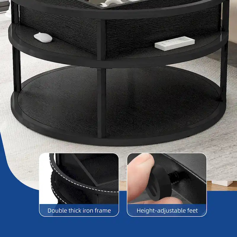 Moasis Round Lift Top Coffee Table with Hidden Storage and Shelf