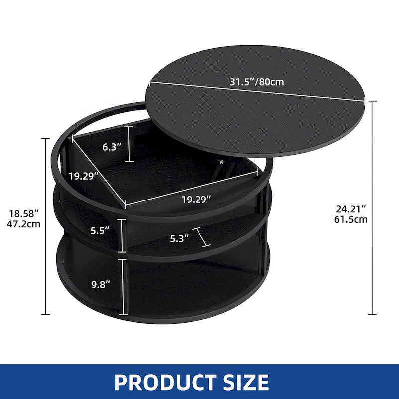 Moasis Round Lift Top Coffee Table with Hidden Storage and Shelf