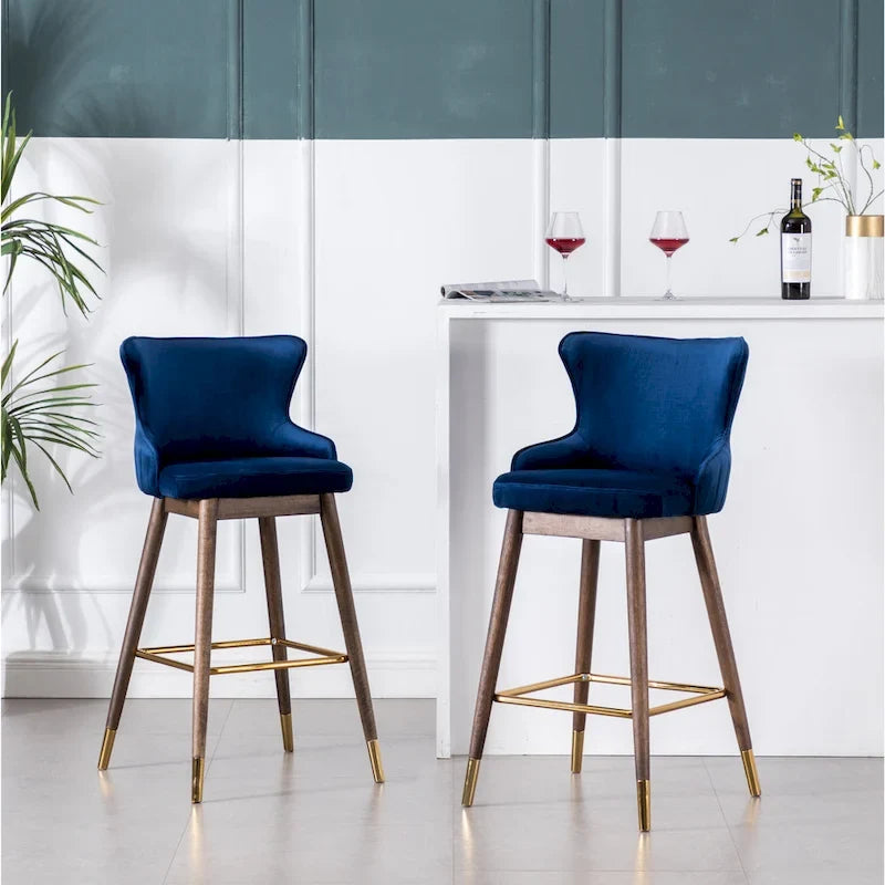 Roundhill Furniture Leland Fabric Upholstered Wingback Bar Stools (Set of 2)