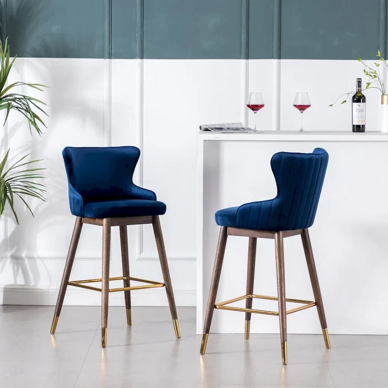 Roundhill Furniture Leland Fabric Upholstered Wingback Bar Stools (Set of 2)