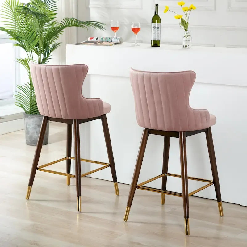 Roundhill Furniture Leland Fabric Upholstered Wingback Bar Stools (Set of 2)