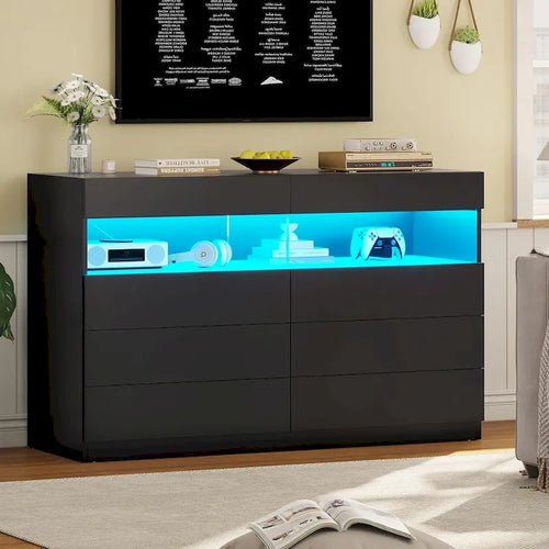 8 Drawer Dresser LED Lights Dresser Chest of Drawers