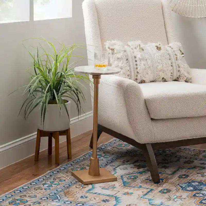 Blythe Adjustable Drink Table with Marble Top