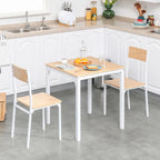 HOMCOM 3-Piece Wooden Square Dining Table Set with 1 Table and 2 Chairs and Sturdy Metal Frame, White