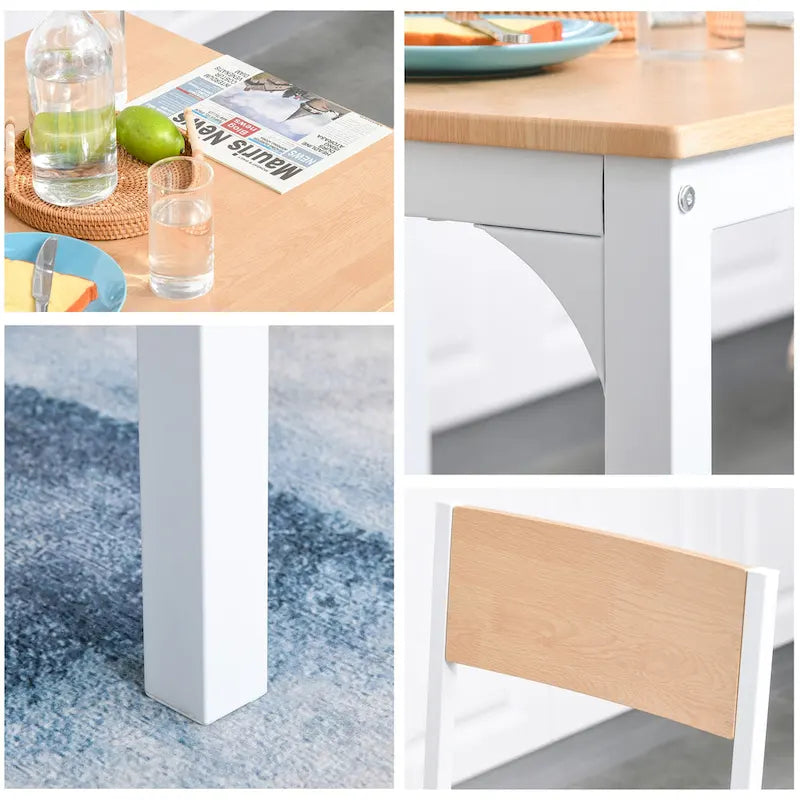 HOMCOM 3-Piece Wooden Square Dining Table Set with 1 Table and 2 Chairs and Sturdy Metal Frame, White