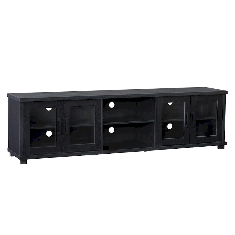 Black Extra-Wide TV Stand with Glass Door Storage for TVs up to 95