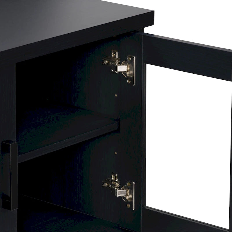Black Extra-Wide TV Stand with Glass Door Storage for TVs up to 95