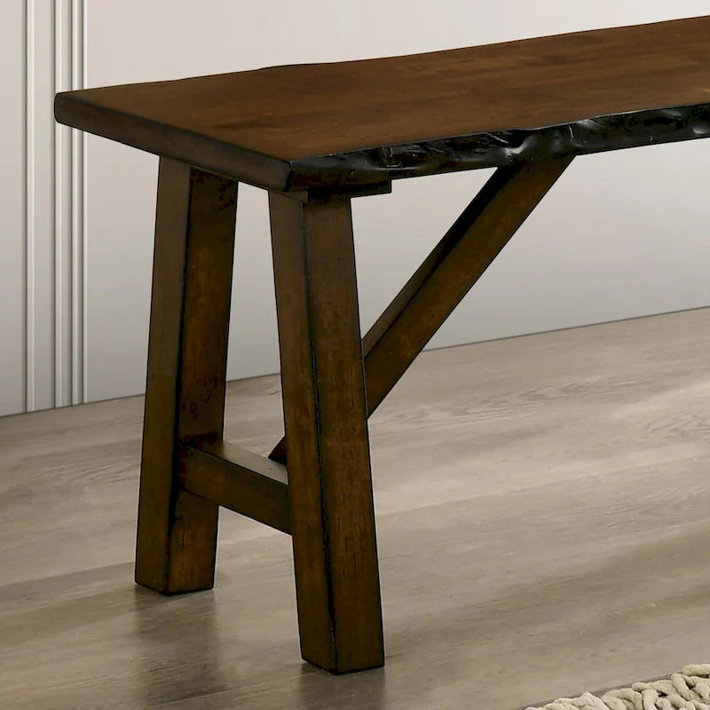 Leesie Rustic Farmhouse Live Edge Brown Wood Bench by Furniture of America