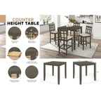 CraftPorch Simple Rustic Square Counter Height Dining Table - Grey