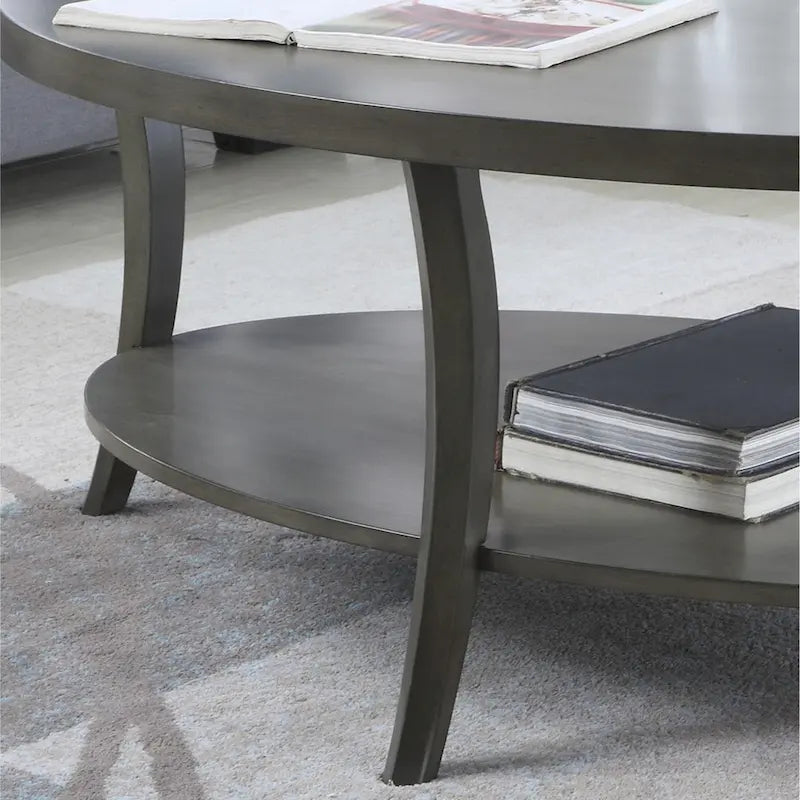 Roundhill Furniture Perth Contemporary Oval Shelf Coffee Table, Gray