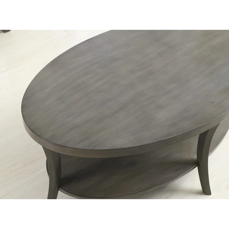 Roundhill Furniture Perth Contemporary Oval Shelf Coffee Table, Gray