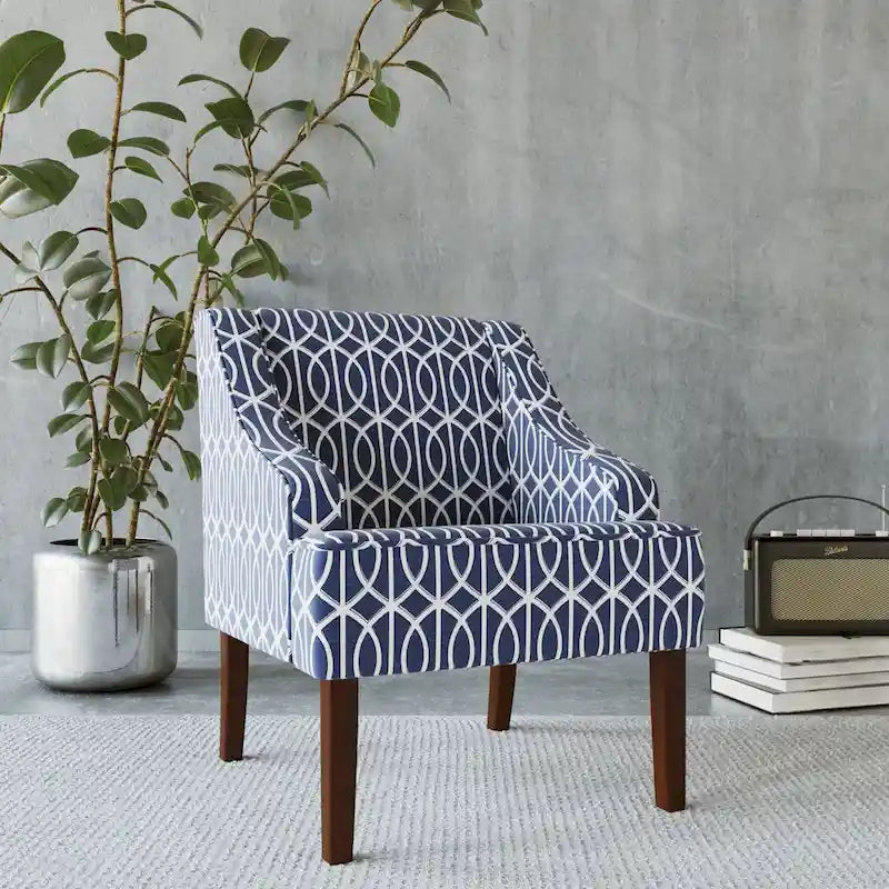 Porch & Den Cammy Blue Trellis Swoop Accent Chair