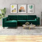 Ora Tufted Modern Living Room Velvet Corner Sectional Sofa in Green