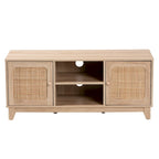Elsbeth Mid-Century Modern Light Brown Finished Wood and Natural Rattan 2-Door TV Stand
