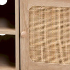 Elsbeth Mid-Century Modern Light Brown Finished Wood and Natural Rattan 2-Door TV Stand