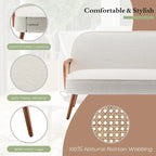 41 W Small Loveseat with Natural Rattan Arms,Upholstered Modern Mini Sofa Couch Love Seat Settee Bench with Back