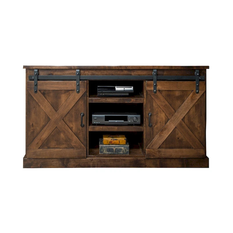 Bridgevine Home Farmhouse 56 inch Corner TV Stand for TVs up to 60 inches, No Assembly Required, Aged Whiskey Finish