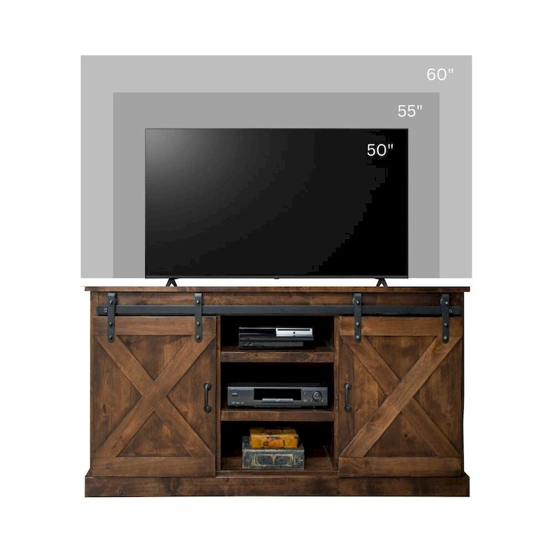 Bridgevine Home Farmhouse 56 inch Corner TV Stand for TVs up to 60 inches, No Assembly Required, Aged Whiskey Finish
