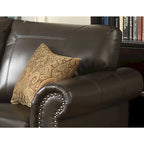 Louis Traditional Brown Italian Leather Stationary Loveseat - N/A
