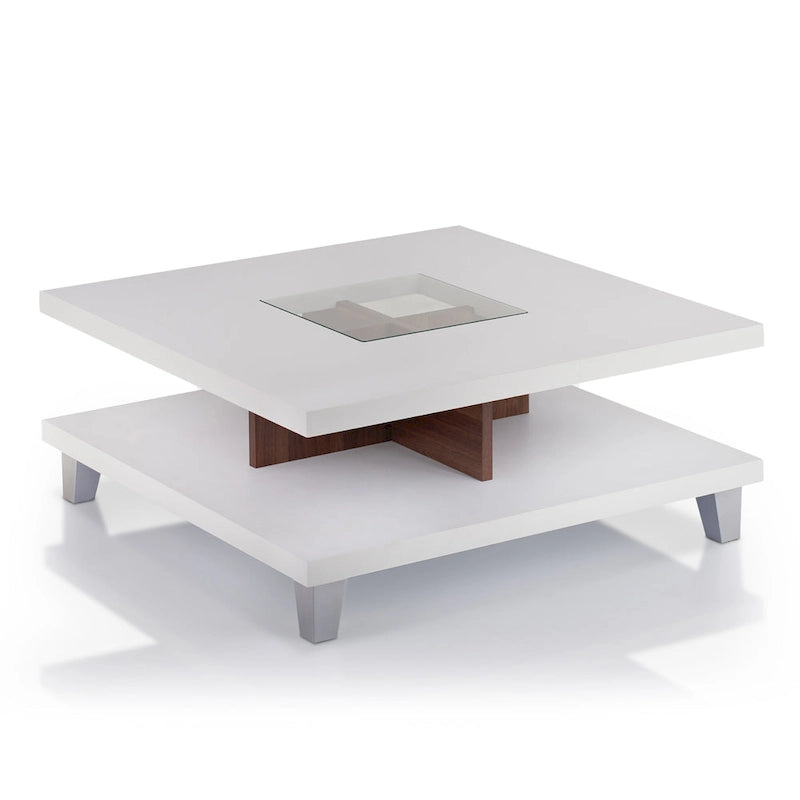 Sele Modern White 32-inch Glass Insert Low-Profile Coffee Table by Furniture of America