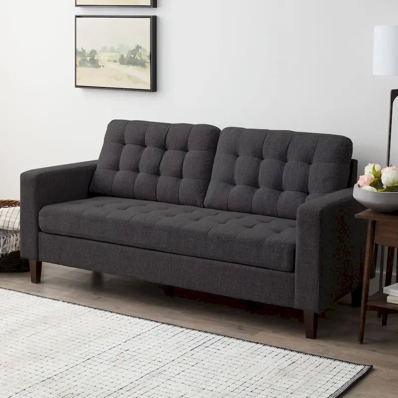 Brookside Brynn 76-in. Square-arm Faux Leather/Velvet/Fabric Sofa