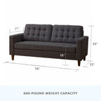 Brookside Brynn 76-in. Square-arm Faux Leather/Velvet/Fabric Sofa