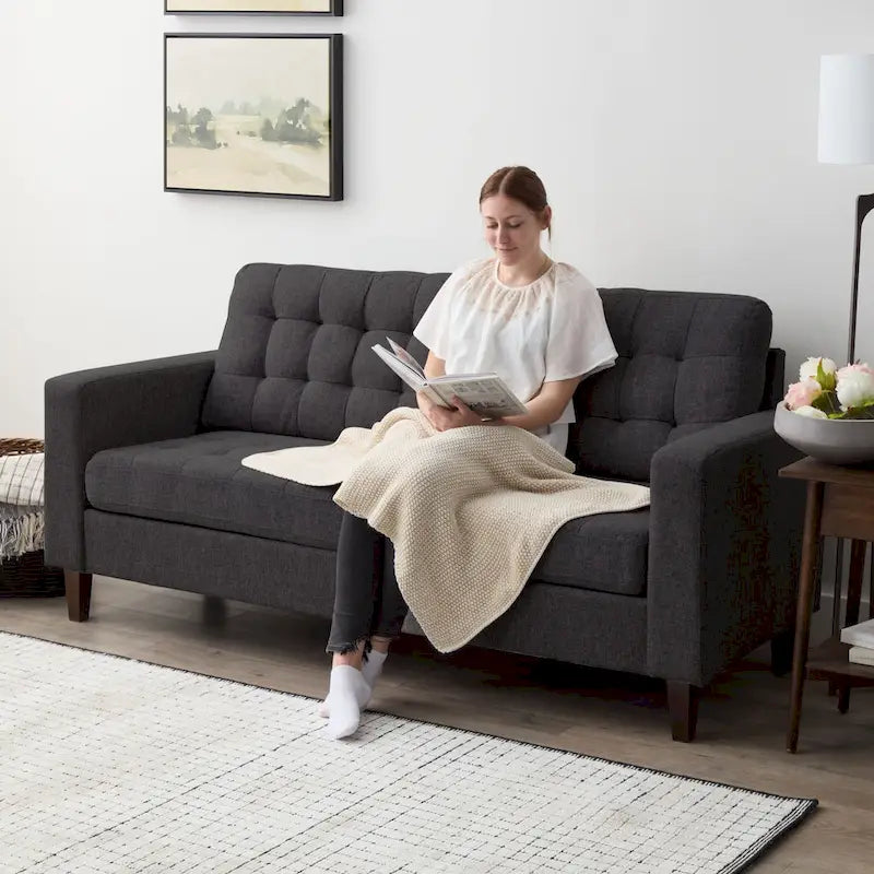 Brookside Brynn 76-in. Square-arm Faux Leather/Velvet/Fabric Sofa