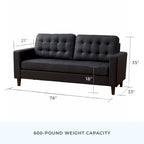 Brookside Brynn 76-in. Square-arm Faux Leather/Velvet/Fabric Sofa