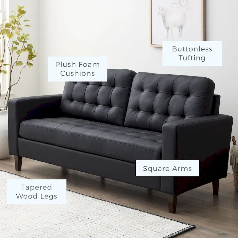 Brookside Brynn 76-in. Square-arm Faux Leather/Velvet/Fabric Sofa