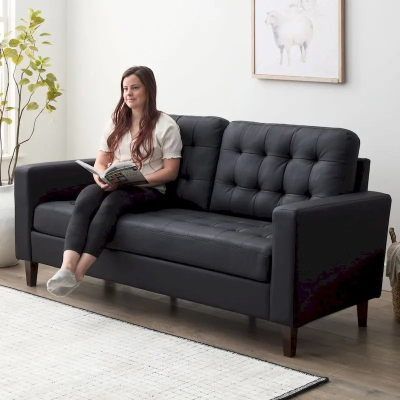 Brookside Brynn 76-in. Square-arm Faux Leather/Velvet/Fabric Sofa