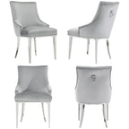 Modern Light Grey Velvet Dining Chairs with Mirrored Silver Legs