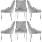 Modern Light Grey Velvet Dining Chairs with Mirrored Silver Legs