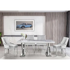 Modern Light Grey Velvet Dining Chairs with Mirrored Silver Legs