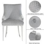 Modern Light Grey Velvet Dining Chairs with Mirrored Silver Legs