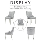Modern Light Grey Velvet Dining Chairs with Mirrored Silver Legs