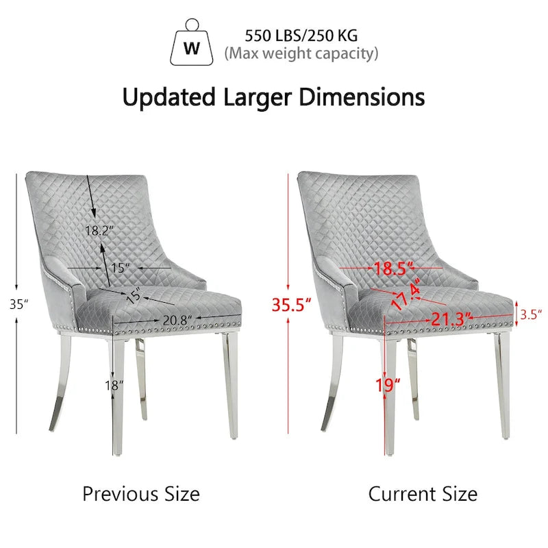 Modern Light Grey Velvet Dining Chairs with Mirrored Silver Legs