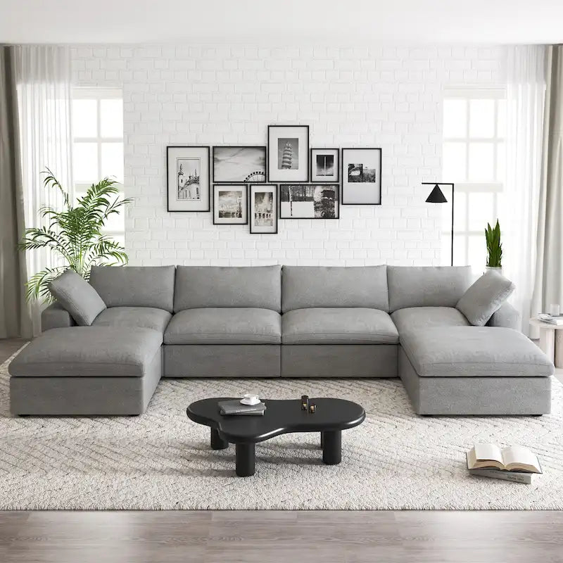 160 Widen Sectional Sofa Down Filled U-Shaped Couch 4 Seater with 2 Ottoman
