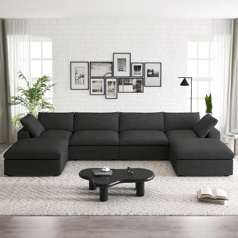 160 Widen Sectional Sofa Down Filled U-Shaped Couch 4 Seater with 2 Ottoman