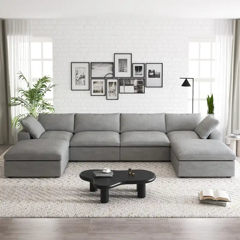 160 Widen Sectional Sofa Down Filled U-Shaped Couch 4 Seater with 2 Ottoman