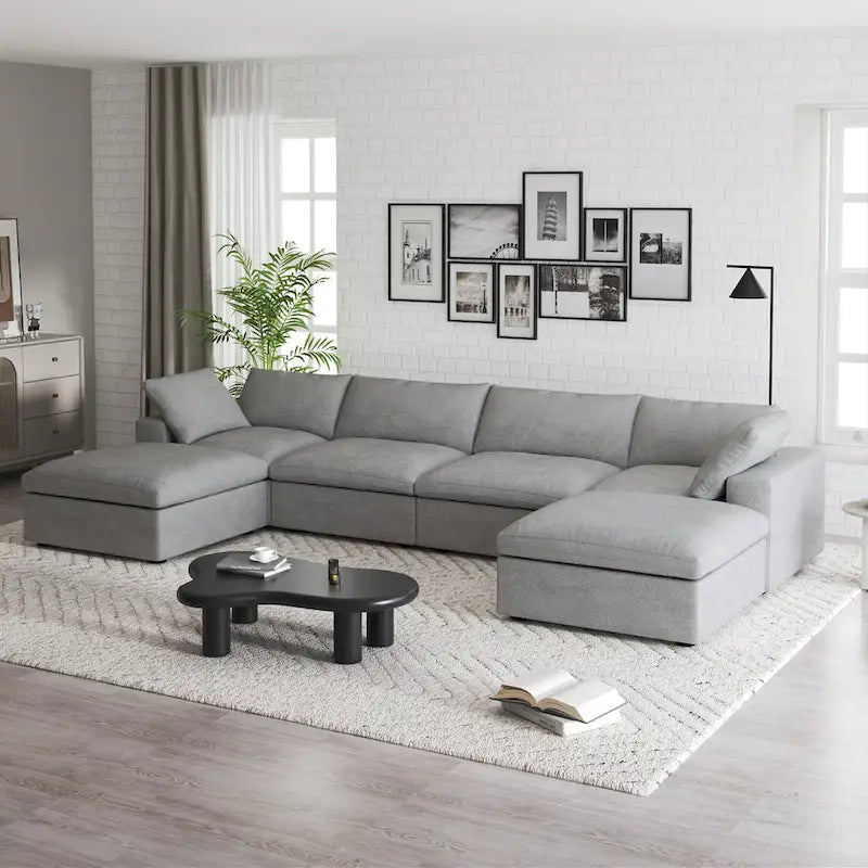 160 Widen Sectional Sofa Down Filled U-Shaped Couch 4 Seater with 2 Ottoman