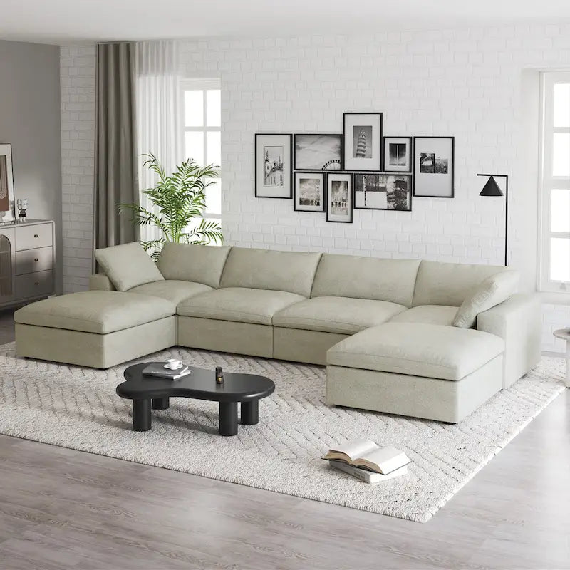 160 Widen Sectional Sofa Down Filled U-Shaped Couch 4 Seater with 2 Ottoman