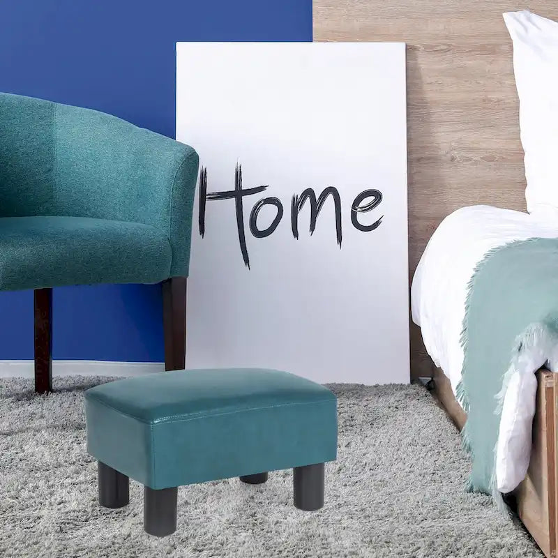 Adeco Faux Leather Ottoman Foot Rest Stool Square Padded Seat Ottoman