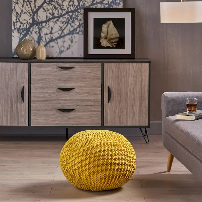 Abena Knitted Cotton Pouf by Christopher Knight Home