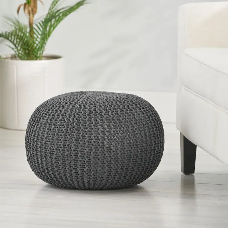 Abena Knitted Cotton Pouf by Christopher Knight Home