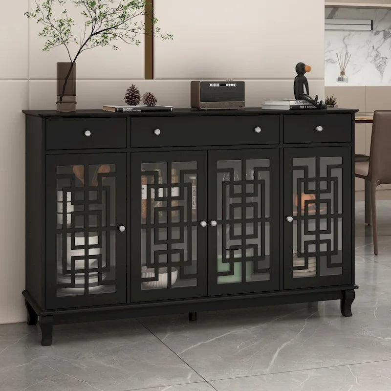 Modern Farmhouse Wood Accent Cabinet with Glass Doors Sideboard Buffet