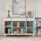 Modern Farmhouse Wood Accent Cabinet with Glass Doors Sideboard Buffet