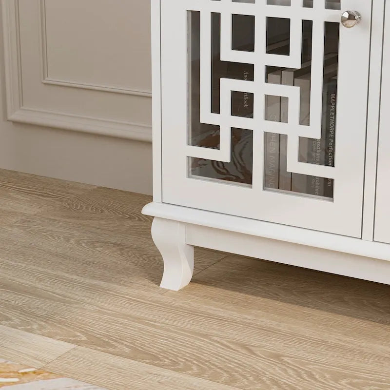 Modern Farmhouse Wood Accent Cabinet with Glass Doors Sideboard Buffet