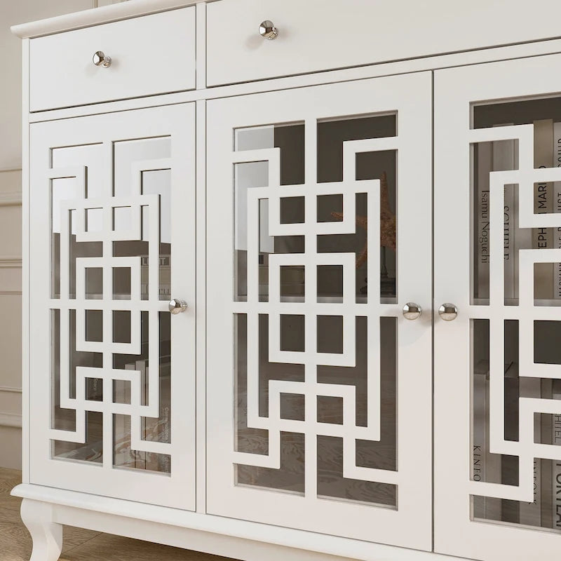 Modern Farmhouse Wood Accent Cabinet with Glass Doors Sideboard Buffet