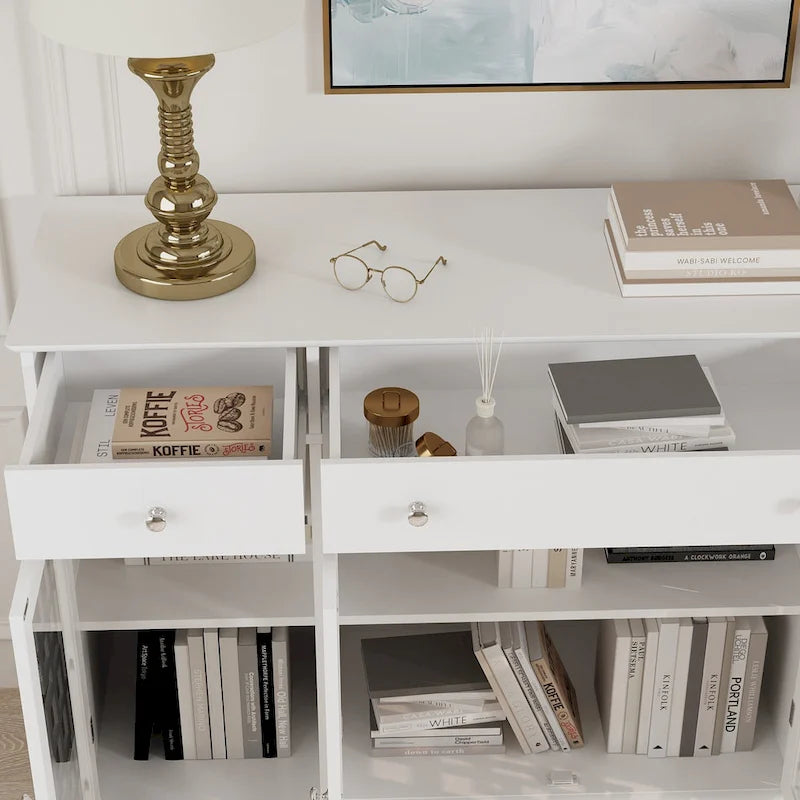 Modern Farmhouse Wood Accent Cabinet with Glass Doors Sideboard Buffet