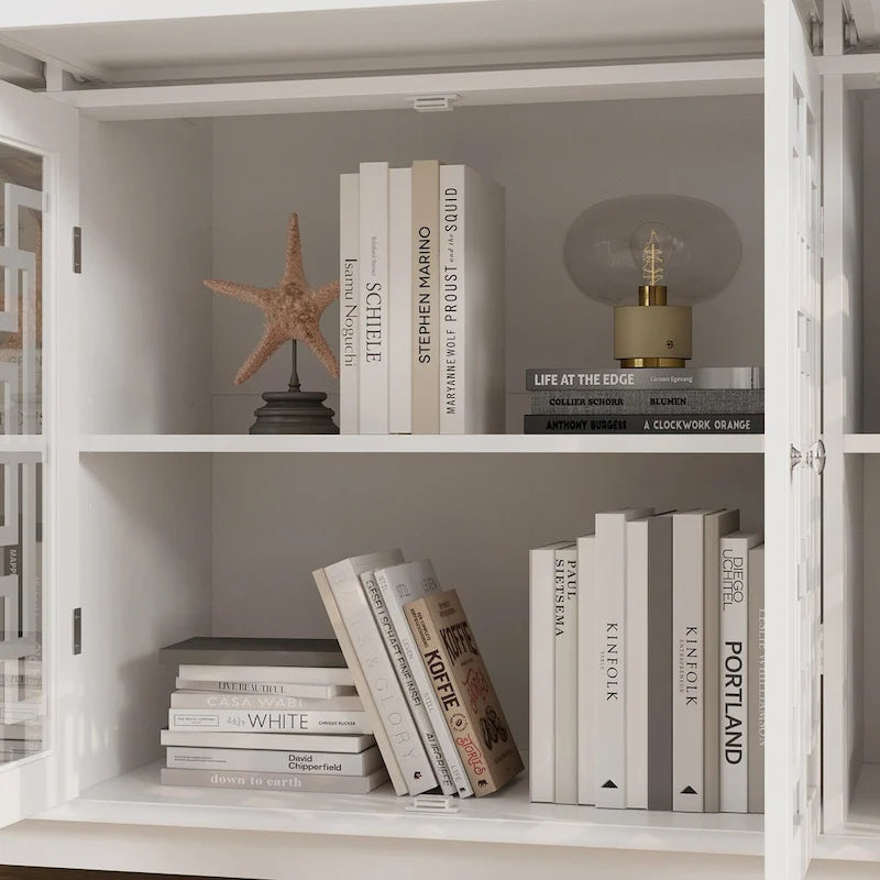 Modern Farmhouse Wood Accent Cabinet with Glass Doors Sideboard Buffet